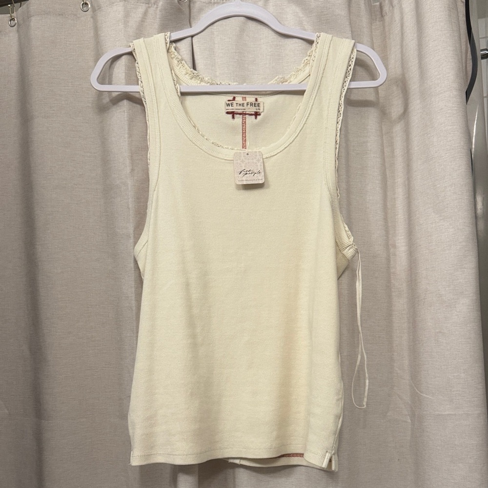 Free People Ivory Lace Accent Tank Top